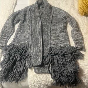 Banana Republic Gray Fringe Open-Front Knit Cardigan